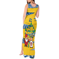 Sweden Christmas Tank Maxi Dress with Santa Lucia Girl Midsummer Pole Swedish Flag and Nordic Pattern Design - Wonder Print Shop