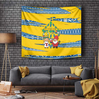 Sweden Christmas Tapestry with Santa Lucia Girl Midsummer Pole Swedish Flag and Nordic Pattern Design - Wonder Print Shop