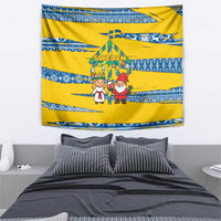 Sweden Christmas Tapestry with Santa Lucia Girl Midsummer Pole Swedish Flag and Nordic Pattern Design - Wonder Print Shop