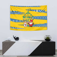 Sweden Christmas Tapestry with Santa Lucia Girl Midsummer Pole Swedish Flag and Nordic Pattern Design - Wonder Print Shop