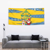 Sweden Christmas Tapestry with Santa Lucia Girl Midsummer Pole Swedish Flag and Nordic Pattern Design - Wonder Print Shop
