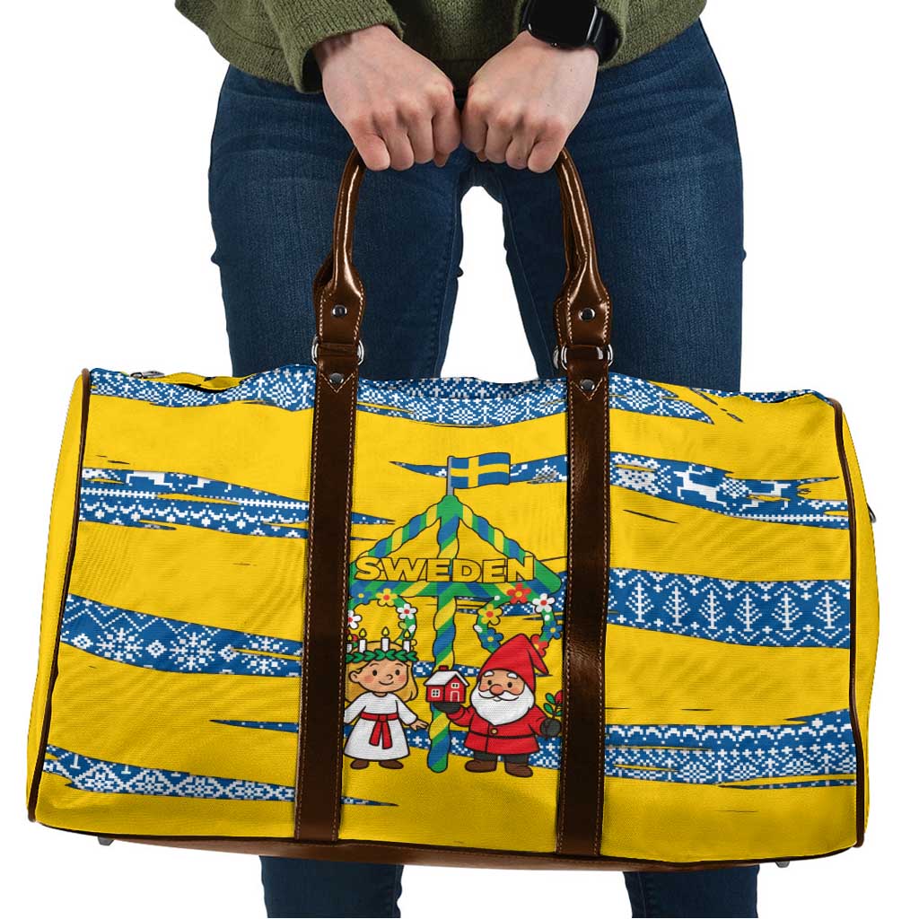 Sweden Christmas Travel Bag with Santa Lucia Girl Midsummer Pole Swedish Flag and Nordic Pattern Design - Wonder Print Shop