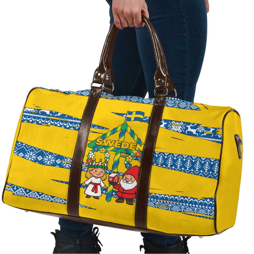 Sweden Christmas Travel Bag with Santa Lucia Girl Midsummer Pole Swedish Flag and Nordic Pattern Design - Wonder Print Shop