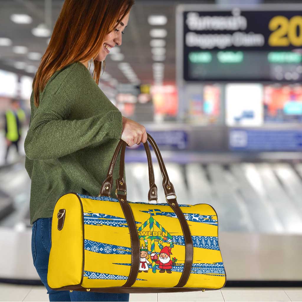 Sweden Christmas Travel Bag with Santa Lucia Girl Midsummer Pole Swedish Flag and Nordic Pattern Design - Wonder Print Shop