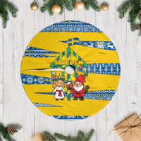 Sweden Christmas Tree Skirt with Santa Lucia Girl Midsummer Pole Swedish Flag and Nordic Pattern Design - Wonder Print Shop