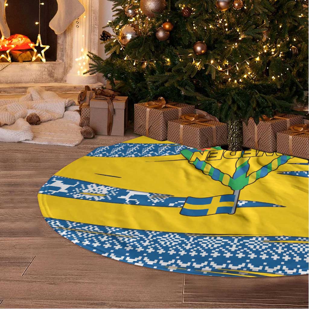 Sweden Christmas Tree Skirt with Santa Lucia Girl Midsummer Pole Swedish Flag and Nordic Pattern Design - Wonder Print Shop