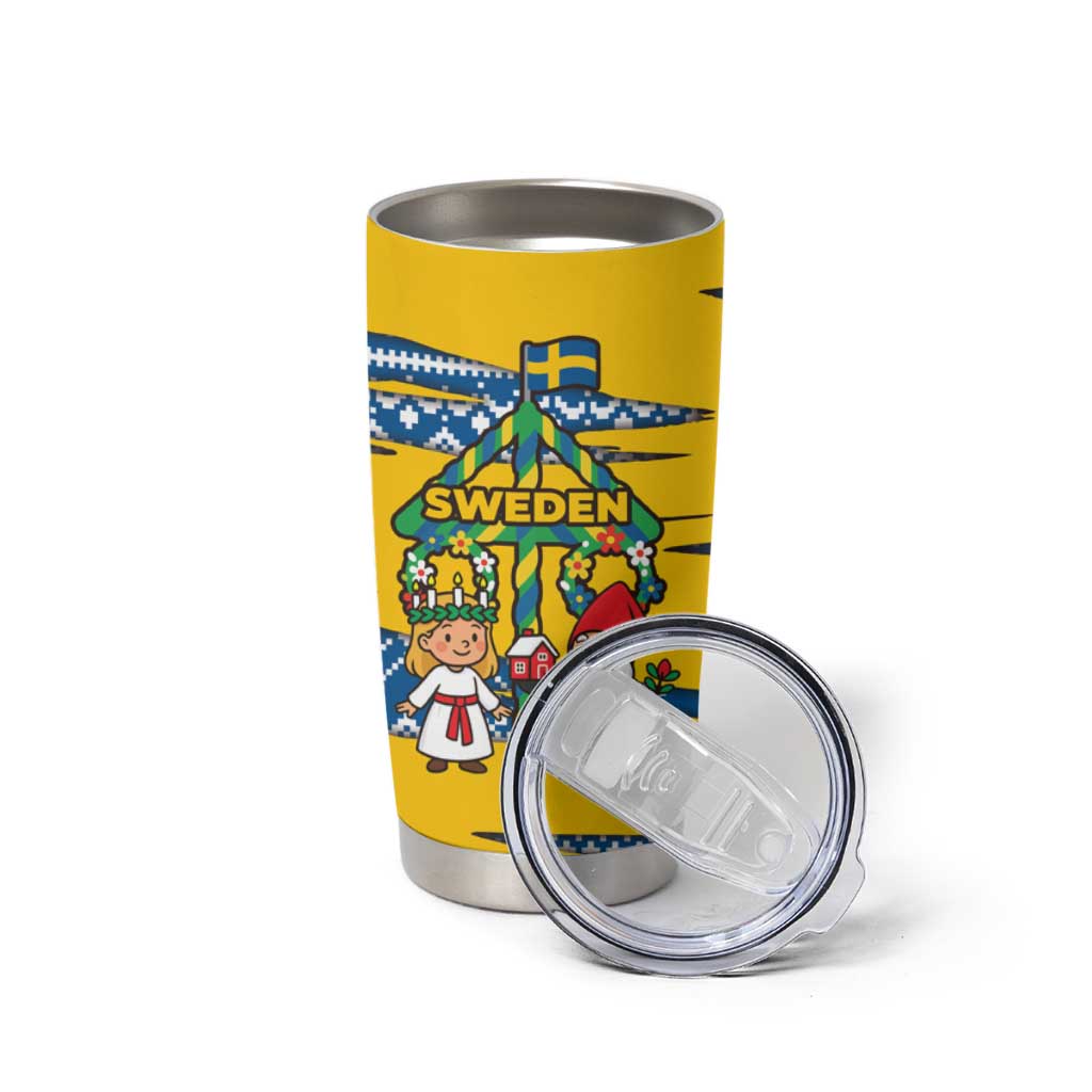 Sweden Christmas Tumbler Cup with Santa Lucia Girl Midsummer Pole Swedish Flag and Nordic Pattern Design - Wonder Print Shop