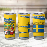 Sweden Christmas Tumbler Cup with Santa Lucia Girl Midsummer Pole Swedish Flag and Nordic Pattern Design - Wonder Print Shop