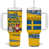 Sweden Christmas Tumbler With Handle with Santa Lucia Girl Midsummer Pole Swedish Flag and Nordic Pattern Design - Wonder Print Shop