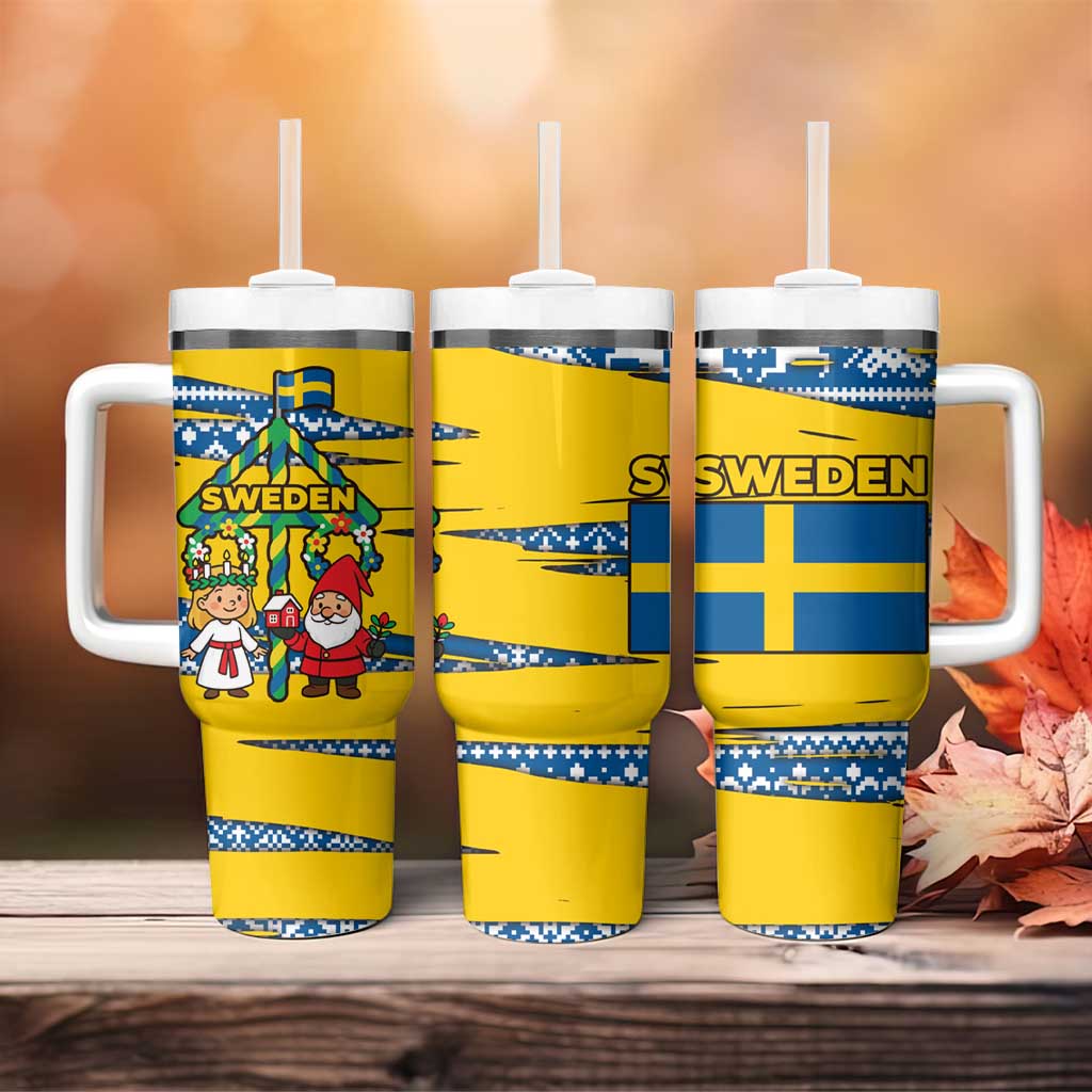 Sweden Christmas Tumbler With Handle with Santa Lucia Girl Midsummer Pole Swedish Flag and Nordic Pattern Design - Wonder Print Shop