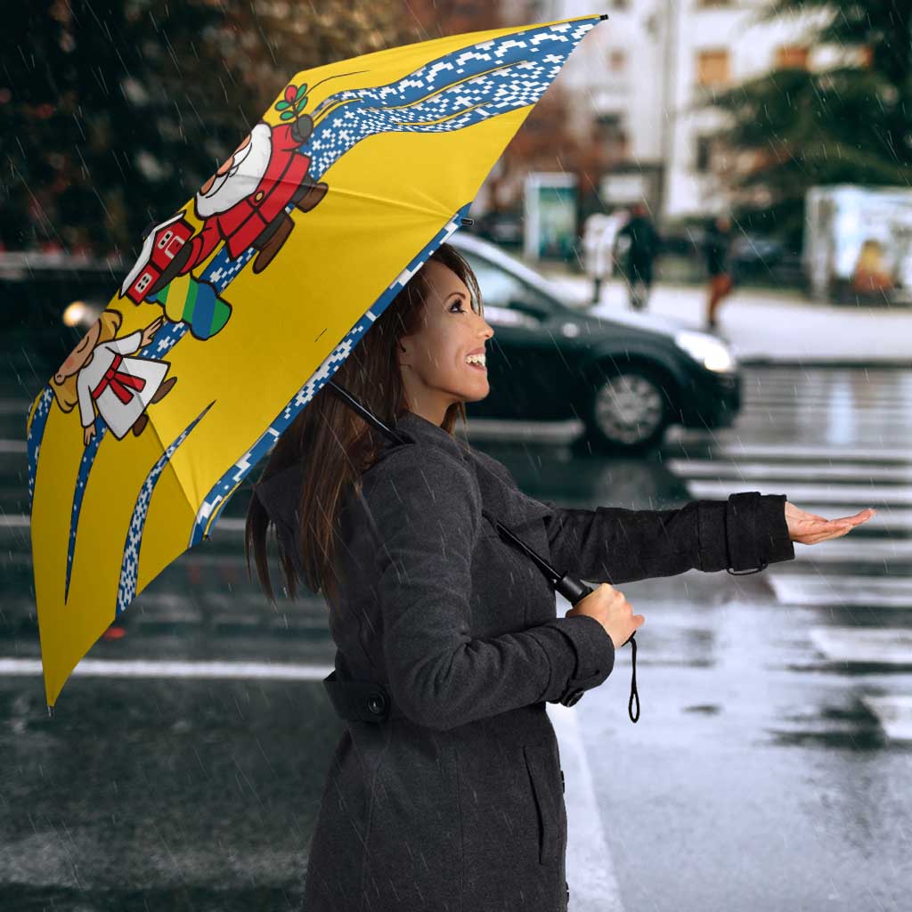 Sweden Christmas Umbrella with Santa Lucia Girl Midsummer Pole Swedish Flag and Nordic Pattern Design - Wonder Print Shop