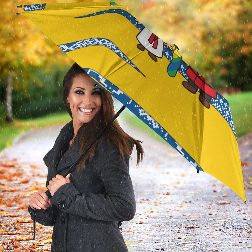 Sweden Christmas Umbrella with Santa Lucia Girl Midsummer Pole Swedish Flag and Nordic Pattern Design - Wonder Print Shop