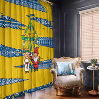 Sweden Christmas Window Curtain with Santa Lucia Girl Midsummer Pole Swedish Flag and Nordic Pattern Design - Wonder Print Shop