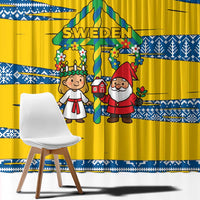 Sweden Christmas Window Curtain with Santa Lucia Girl Midsummer Pole Swedish Flag and Nordic Pattern Design - Wonder Print Shop