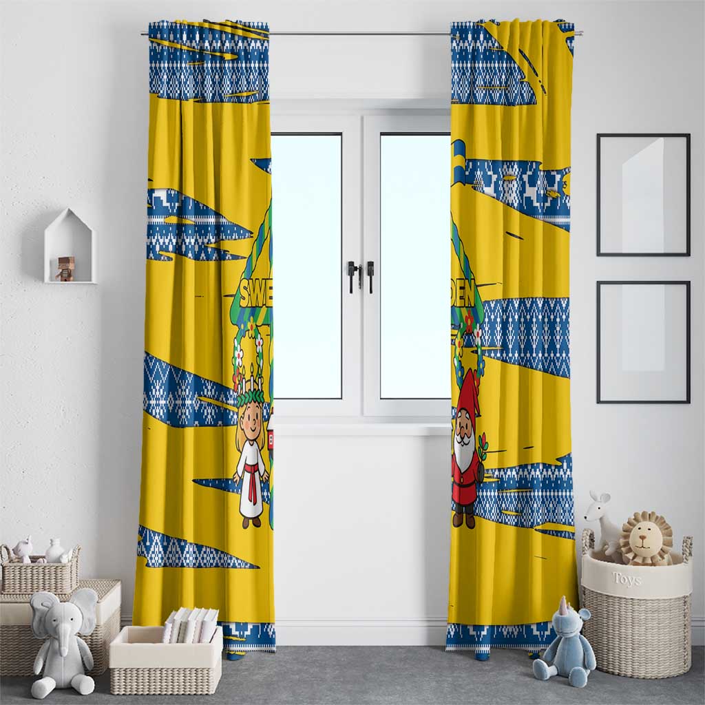 Sweden Christmas Window Curtain with Santa Lucia Girl Midsummer Pole Swedish Flag and Nordic Pattern Design - Wonder Print Shop