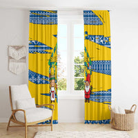 Sweden Christmas Window Curtain with Santa Lucia Girl Midsummer Pole Swedish Flag and Nordic Pattern Design - Wonder Print Shop