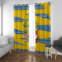 Sweden Christmas Window Curtain with Santa Lucia Girl Midsummer Pole Swedish Flag and Nordic Pattern Design - Wonder Print Shop