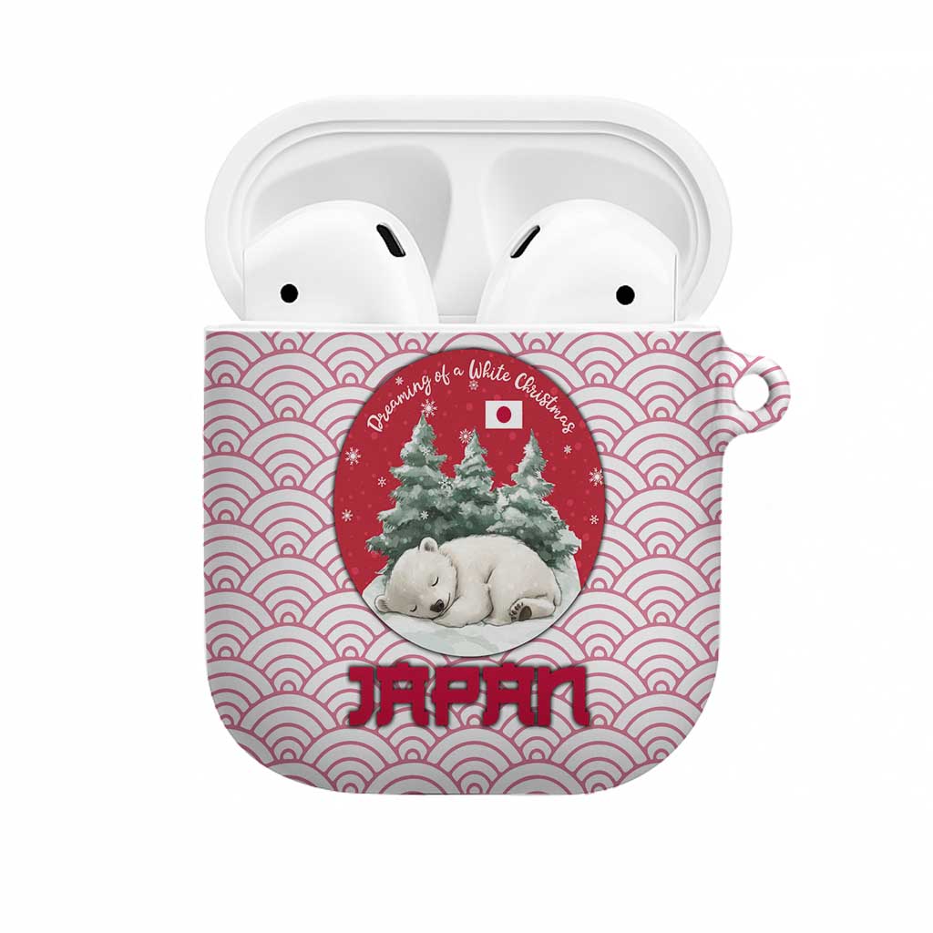 Japan Christmas AirPods Case with Sleeping Polar Bear Pine Trees and Chrysanthemum Crest Pattern - Wonder Print Shop
