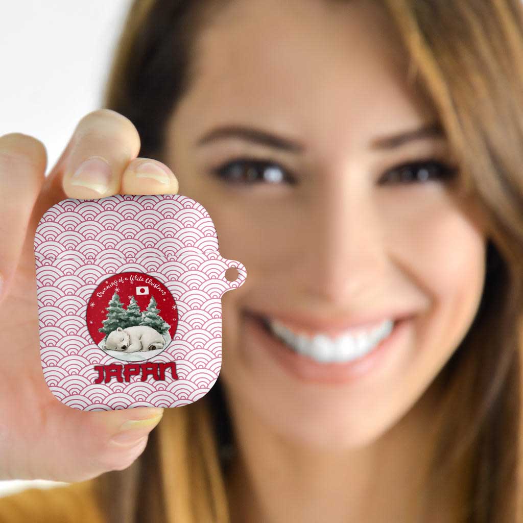 Japan Christmas AirPods Case with Sleeping Polar Bear Pine Trees and Chrysanthemum Crest Pattern - Wonder Print Shop
