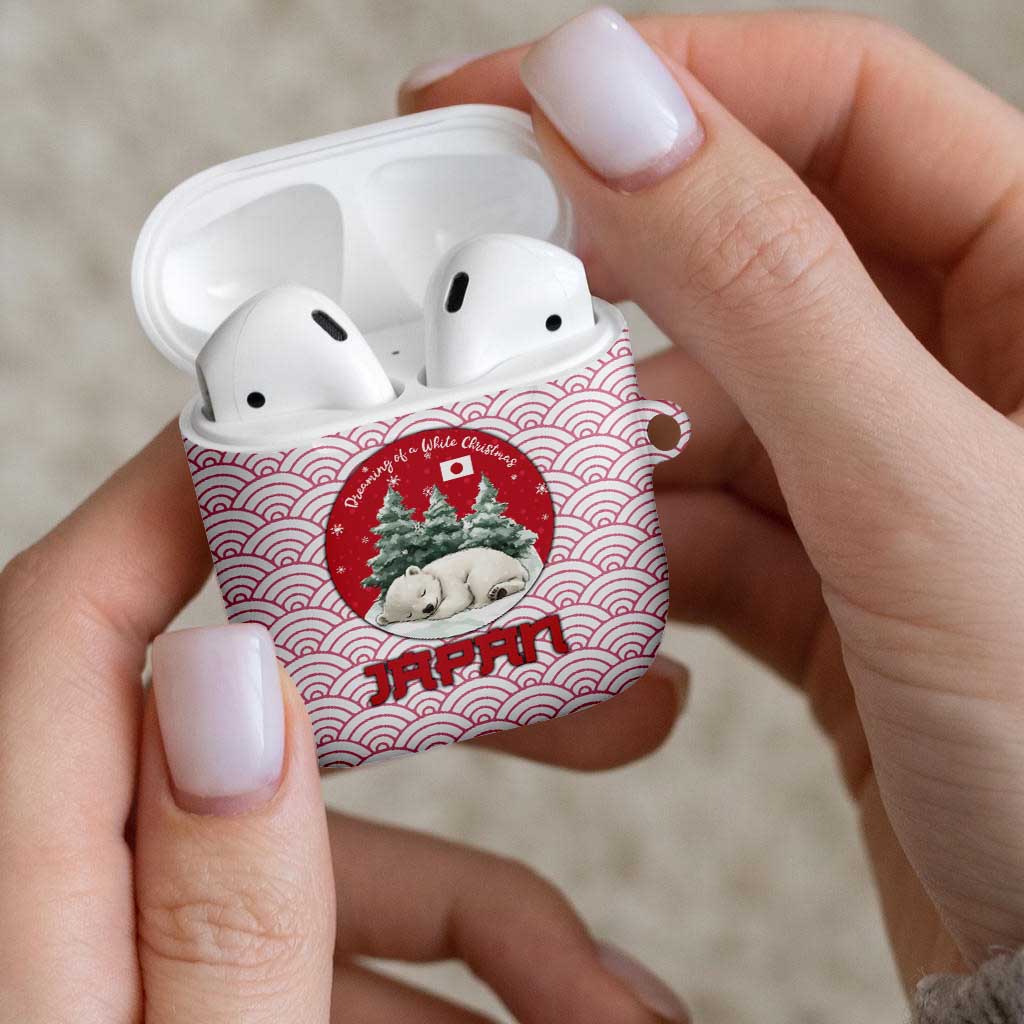 Japan Christmas AirPods Case with Sleeping Polar Bear Pine Trees and Chrysanthemum Crest Pattern - Wonder Print Shop