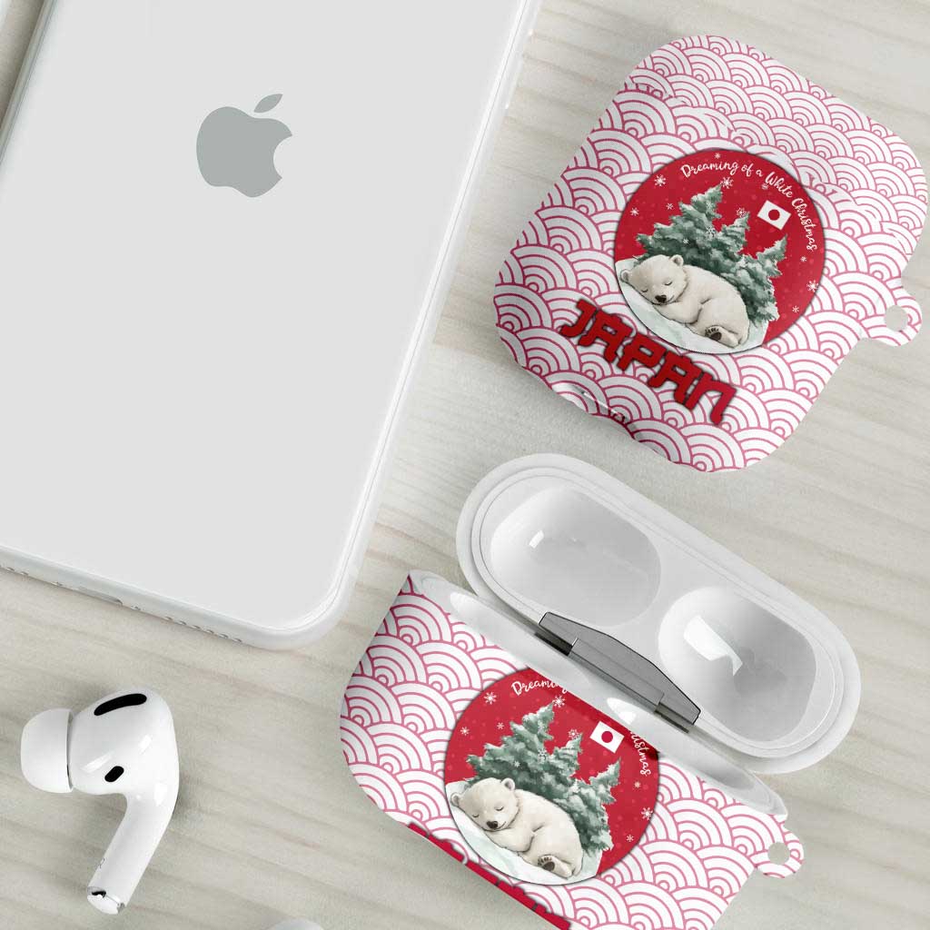 Japan Christmas AirPods Case with Sleeping Polar Bear Pine Trees and Chrysanthemum Crest Pattern - Wonder Print Shop