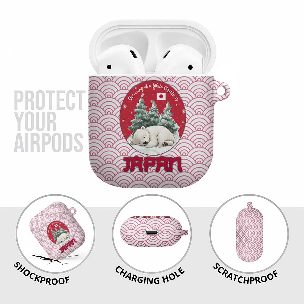Japan Christmas AirPods Case with Sleeping Polar Bear Pine Trees and Chrysanthemum Crest Pattern - Wonder Print Shop