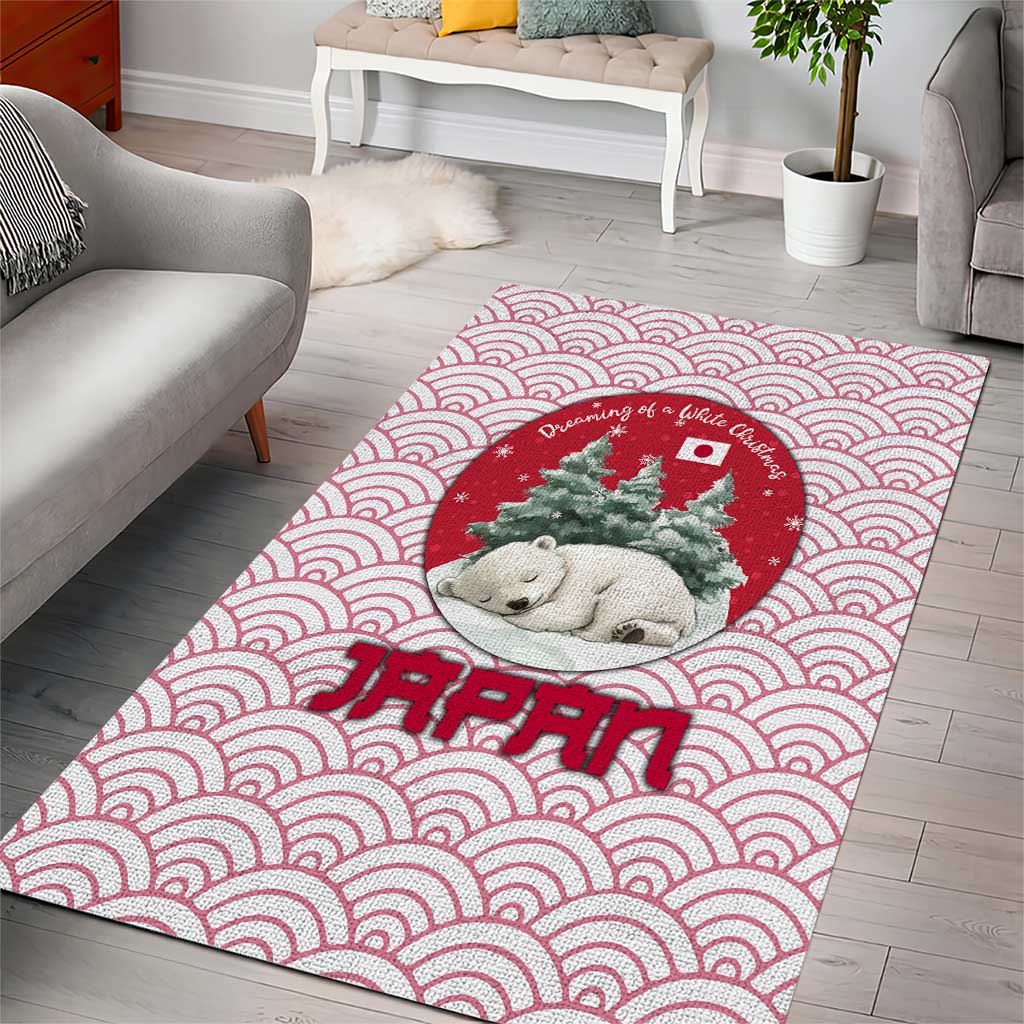 Japan Christmas Area Rug with Sleeping Polar Bear Pine Trees and Chrysanthemum Crest Pattern - Wonder Print Shop