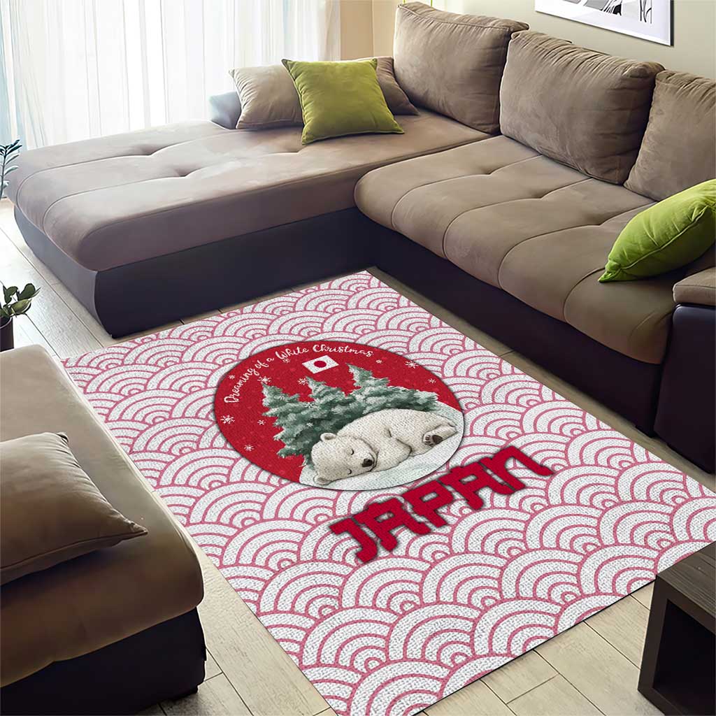 Japan Christmas Area Rug with Sleeping Polar Bear Pine Trees and Chrysanthemum Crest Pattern - Wonder Print Shop