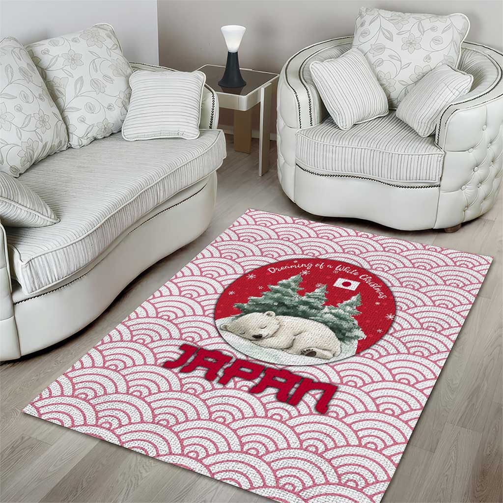 Japan Christmas Area Rug with Sleeping Polar Bear Pine Trees and Chrysanthemum Crest Pattern - Wonder Print Shop