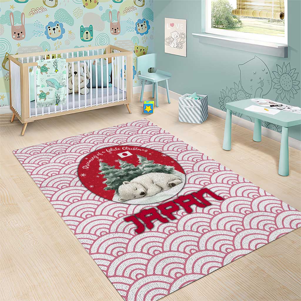 Japan Christmas Area Rug with Sleeping Polar Bear Pine Trees and Chrysanthemum Crest Pattern - Wonder Print Shop