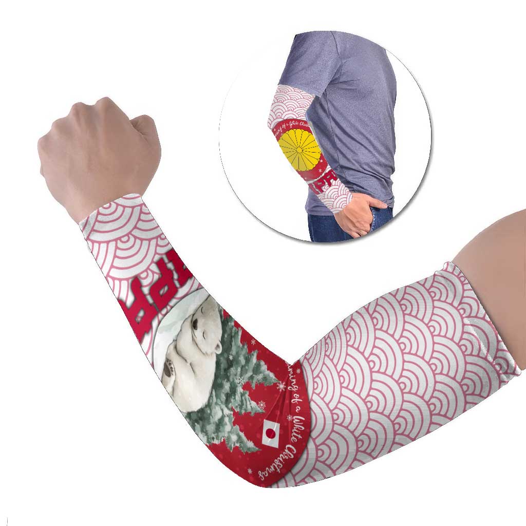 Japan Christmas Arm Sleeves with Sleeping Polar Bear Pine Trees and Chrysanthemum Crest Pattern - Wonder Print Shop