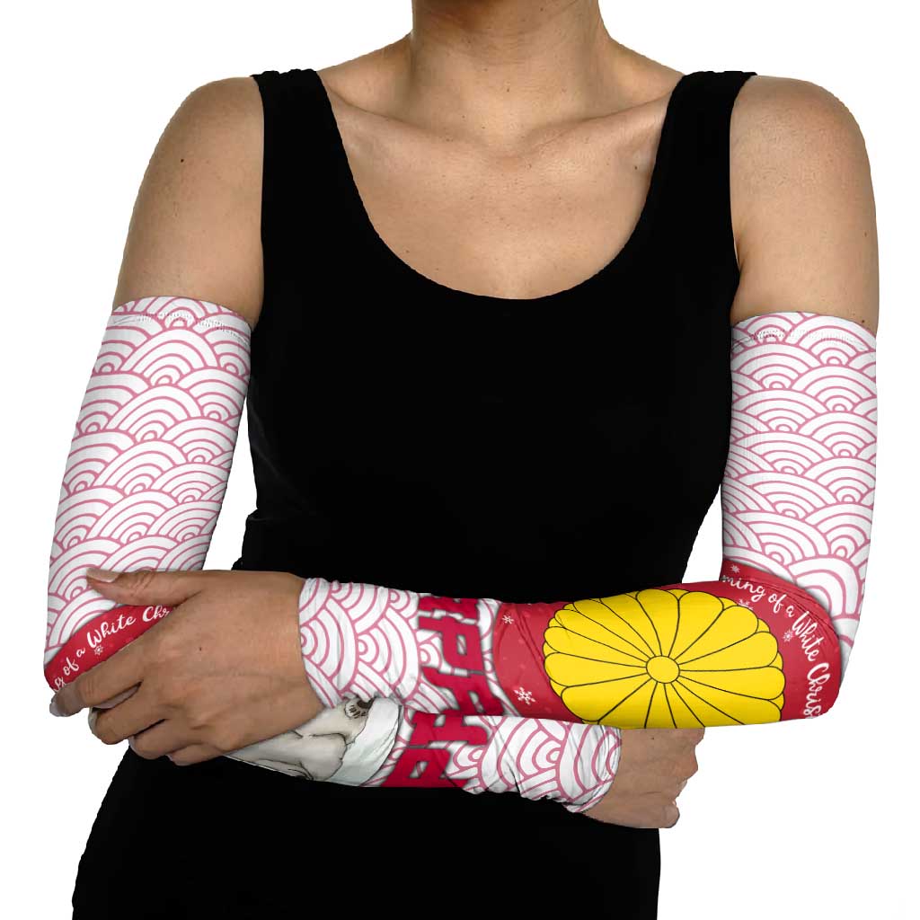 Japan Christmas Arm Sleeves with Sleeping Polar Bear Pine Trees and Chrysanthemum Crest Pattern - Wonder Print Shop