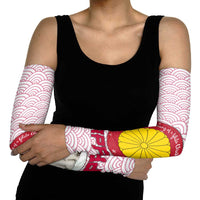 Japan Christmas Arm Sleeves with Sleeping Polar Bear Pine Trees and Chrysanthemum Crest Pattern - Wonder Print Shop