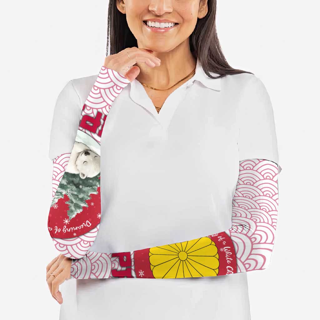 Japan Christmas Arm Sleeves with Sleeping Polar Bear Pine Trees and Chrysanthemum Crest Pattern - Wonder Print Shop
