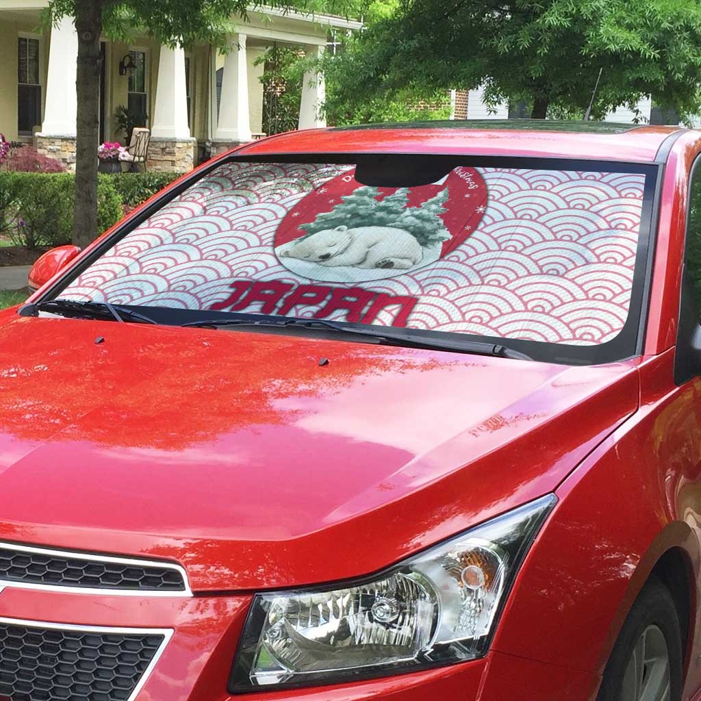 Japan Christmas Auto Sun Shade with Sleeping Polar Bear Pine Trees and Chrysanthemum Crest Pattern - Wonder Print Shop