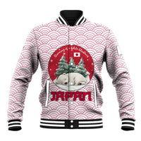Japan Christmas Baseball Jacket with Sleeping Polar Bear Pine Trees and Chrysanthemum Crest Pattern - Wonder Print Shop