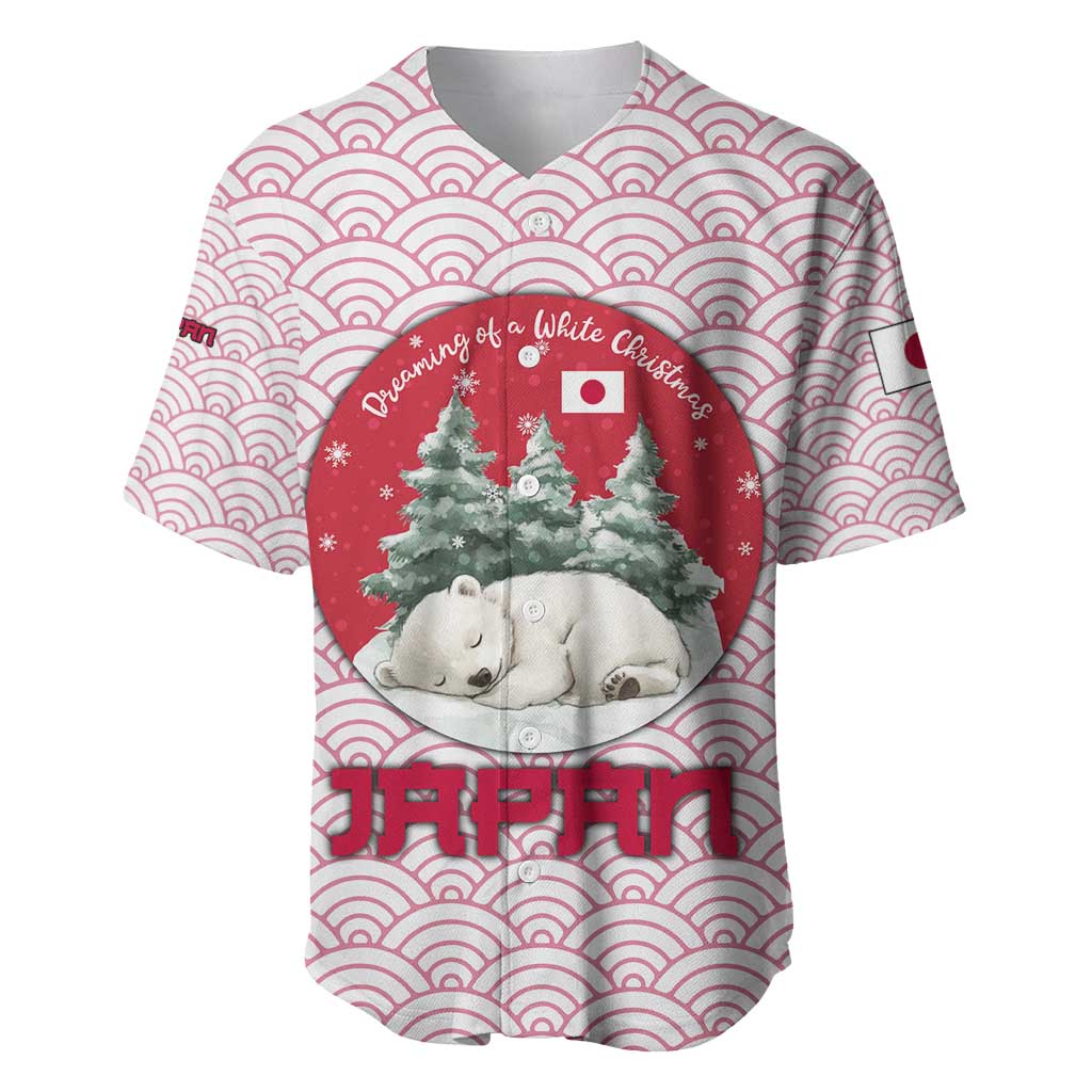 Japan Christmas Baseball Jersey with Sleeping Polar Bear Pine Trees and Chrysanthemum Crest Pattern - Wonder Print Shop