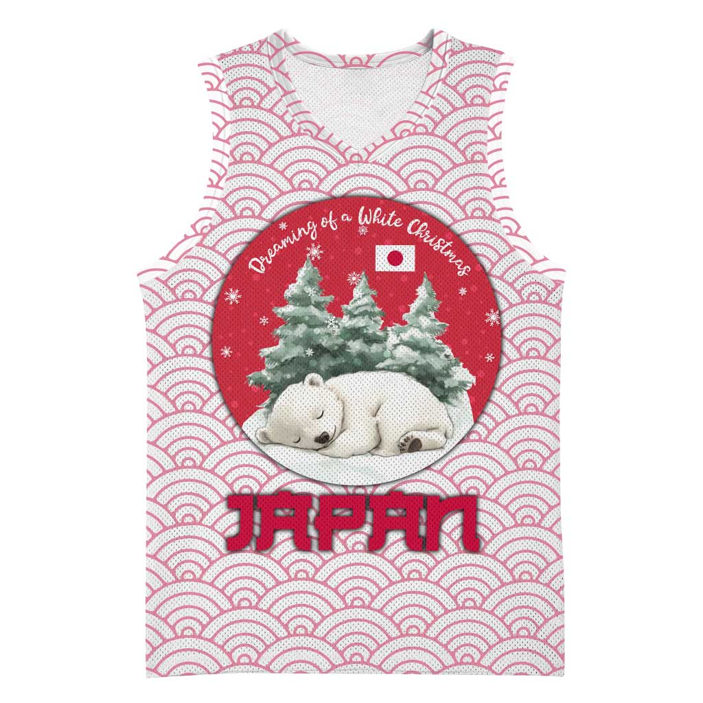 Japan Christmas Basketball Jersey with Sleeping Polar Bear Pine Trees and Chrysanthemum Crest Pattern - Wonder Print Shop