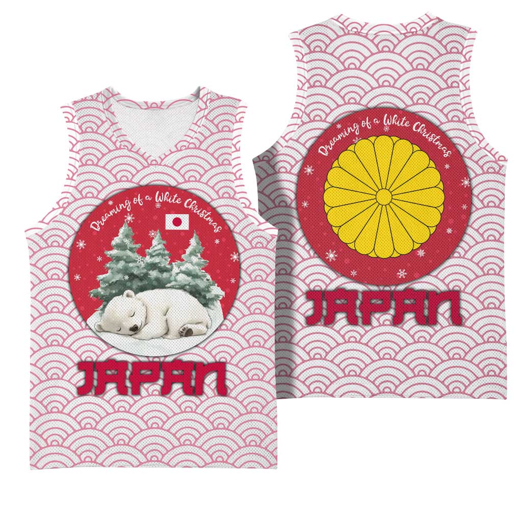 Japan Christmas Basketball Jersey with Sleeping Polar Bear Pine Trees and Chrysanthemum Crest Pattern - Wonder Print Shop
