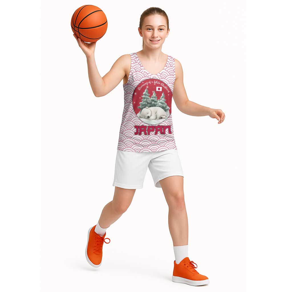 Japan Christmas Basketball Jersey with Sleeping Polar Bear Pine Trees and Chrysanthemum Crest Pattern - Wonder Print Shop