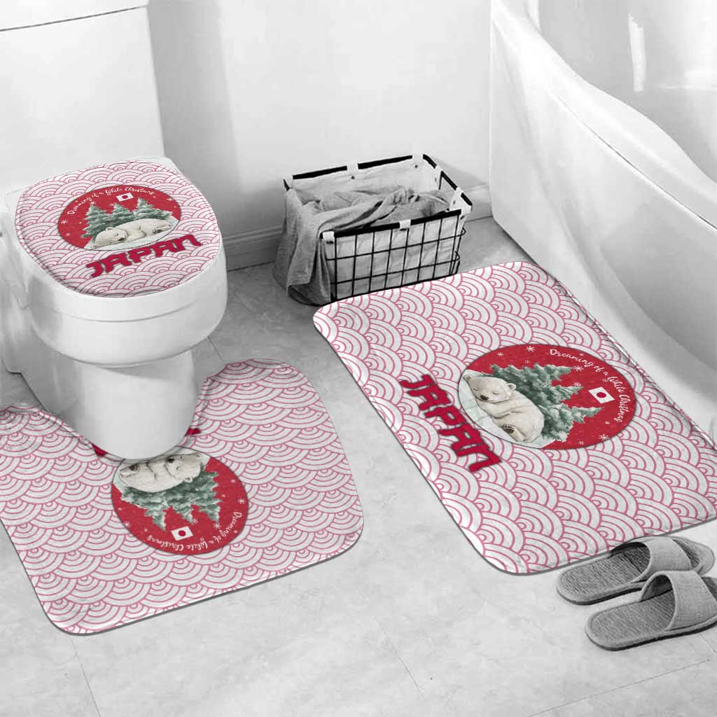 Japan Christmas Bathroom Set with Sleeping Polar Bear Pine Trees and Chrysanthemum Crest Pattern - Wonder Print Shop