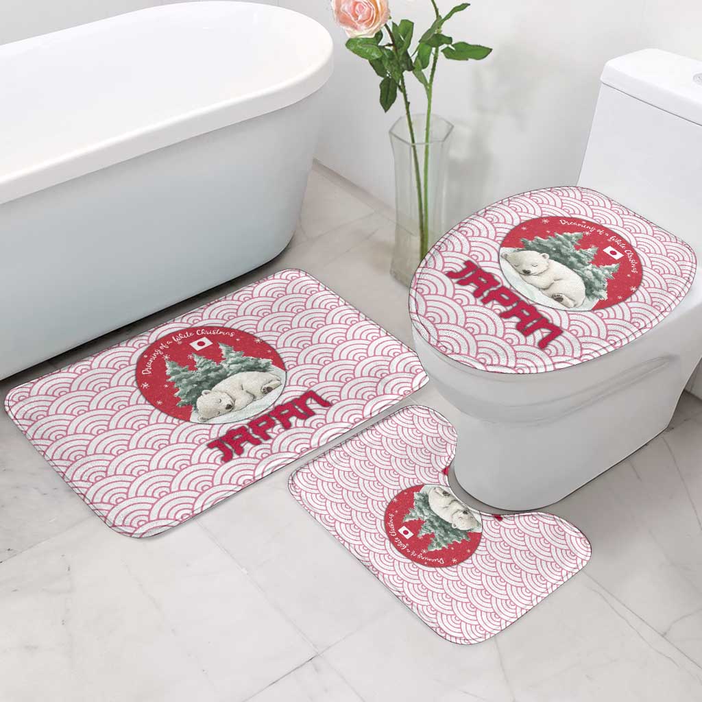 Japan Christmas Bathroom Set with Sleeping Polar Bear Pine Trees and Chrysanthemum Crest Pattern - Wonder Print Shop