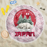Japan Christmas Beach Blanket with Sleeping Polar Bear Pine Trees and Chrysanthemum Crest Pattern - Wonder Print Shop