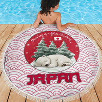 Japan Christmas Beach Blanket with Sleeping Polar Bear Pine Trees and Chrysanthemum Crest Pattern - Wonder Print Shop
