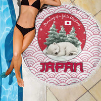 Japan Christmas Beach Blanket with Sleeping Polar Bear Pine Trees and Chrysanthemum Crest Pattern - Wonder Print Shop