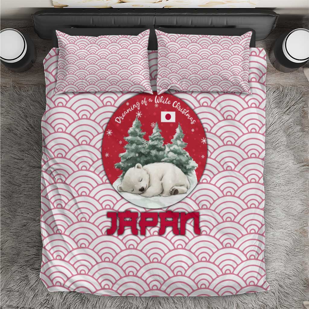 Japan Christmas Bedding Set with Sleeping Polar Bear Pine Trees and Chrysanthemum Crest Pattern - Wonder Print Shop