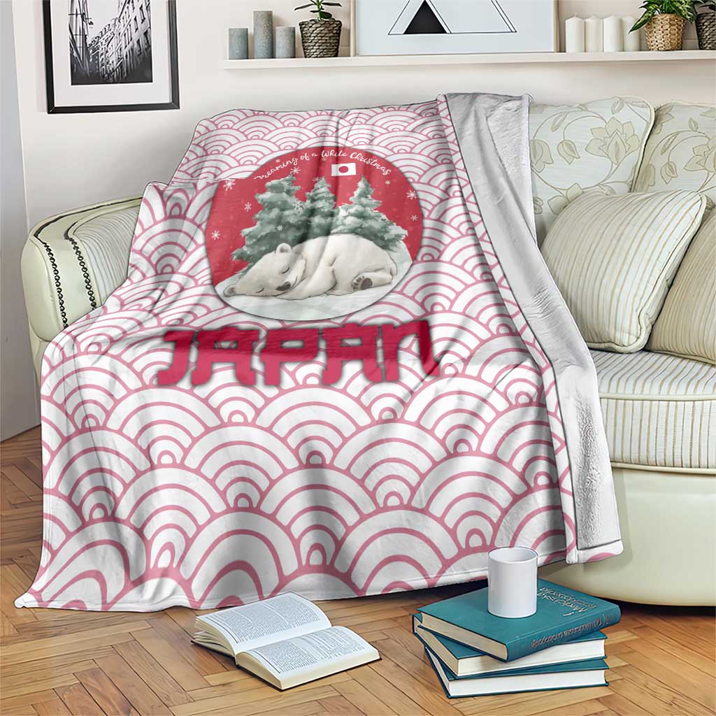 Japan Christmas Blanket with Sleeping Polar Bear Pine Trees and Chrysanthemum Crest Pattern - Wonder Print Shop