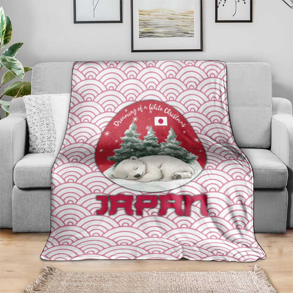 Japan Christmas Blanket with Sleeping Polar Bear Pine Trees and Chrysanthemum Crest Pattern - Wonder Print Shop