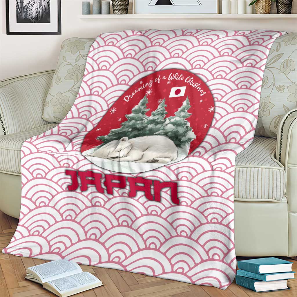 Japan Christmas Blanket with Sleeping Polar Bear Pine Trees and Chrysanthemum Crest Pattern - Wonder Print Shop
