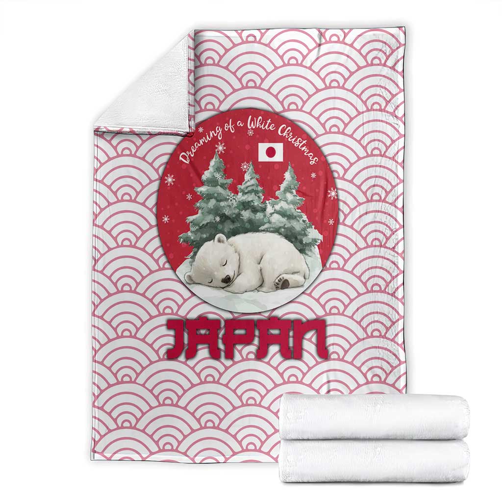 Japan Christmas Blanket with Sleeping Polar Bear Pine Trees and Chrysanthemum Crest Pattern - Wonder Print Shop